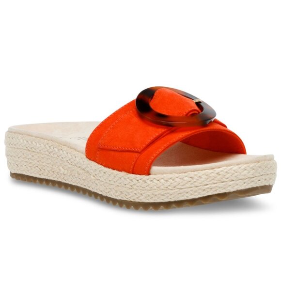 Anne Klein Women S Vino Sandals Red Tortoise Microsuede Stylish and Strappy - Picture 1 of 9